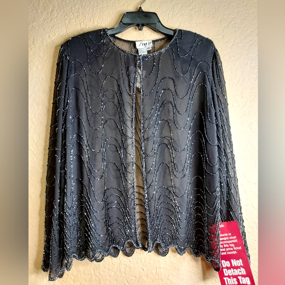 JMD New York Valentina Onyx Beaded Sheer  Black Evening  Jacket